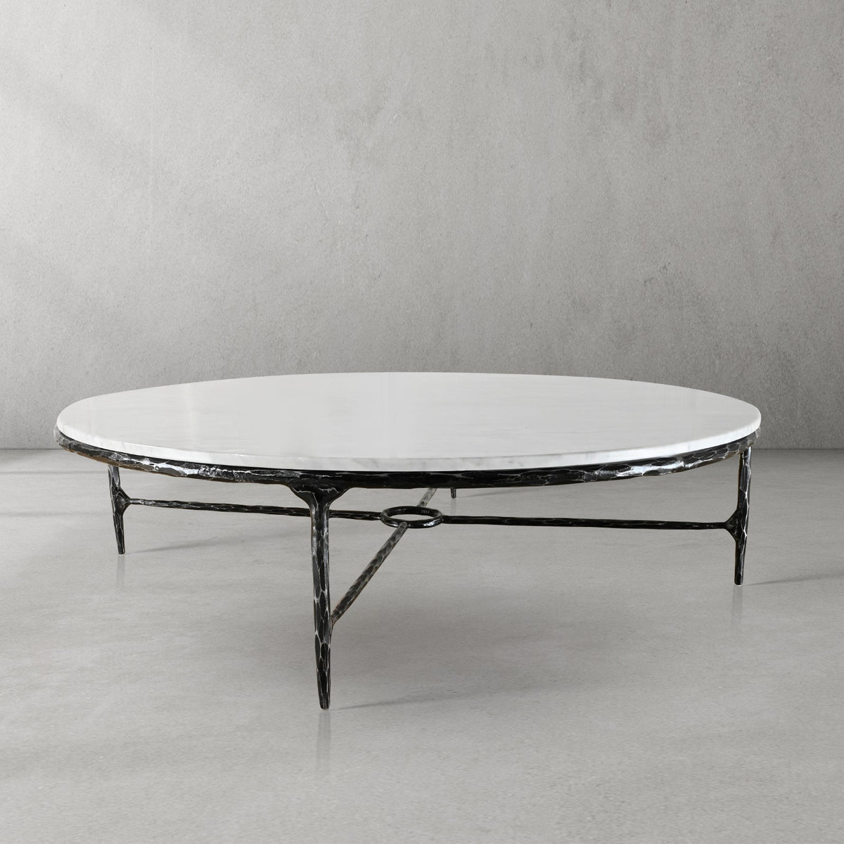Thaddeus Forged Iron Marble Round Coffee Table 36" 55" - Lamp Modern