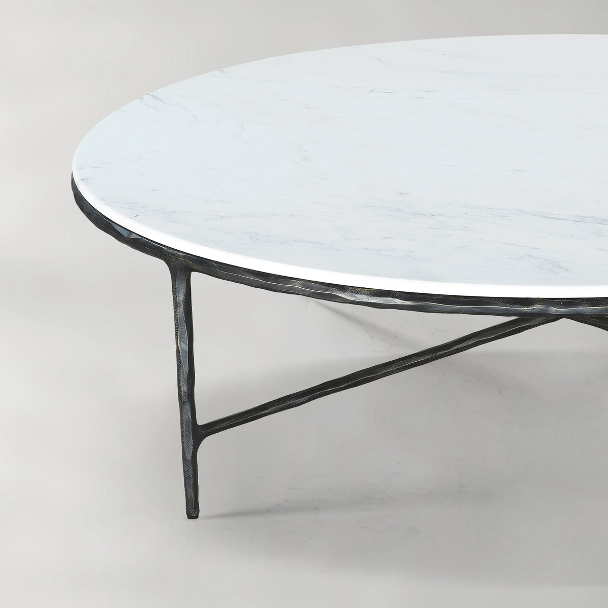 Thaddeus Forged Iron Marble Round Coffee Table 36" 55" - Lamp Modern