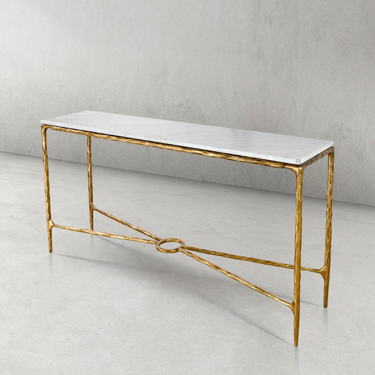 Thaddeus Forged Iron Rectangle Marble Console Table 60" 72" - Lamp Modern