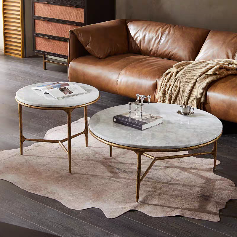 Thaddeus Forged Iron Marble Round Coffee Table 3 Table Legs 35" - Lamp Modern