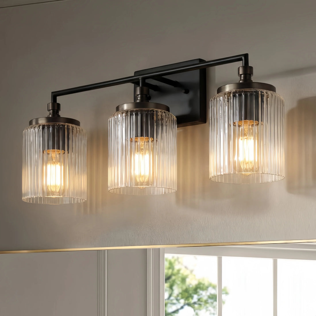 lampmodern Veyra Modern 3-Light Ribbed Glass Cylinder Wall Lamp