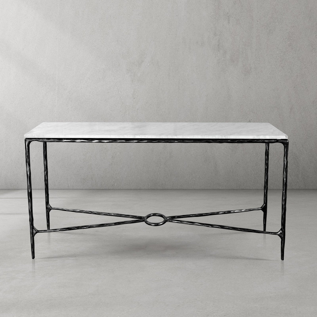 Thaddeus Forged Iron Rectangle Marble Console Table 60" 72" - Lamp Modern