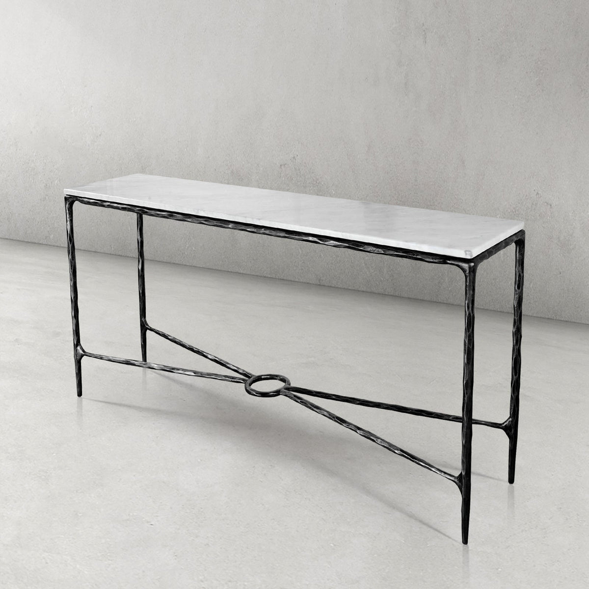 Thaddeus Forged Iron Rectangle Marble Console Table 60" 72" - Lamp Modern
