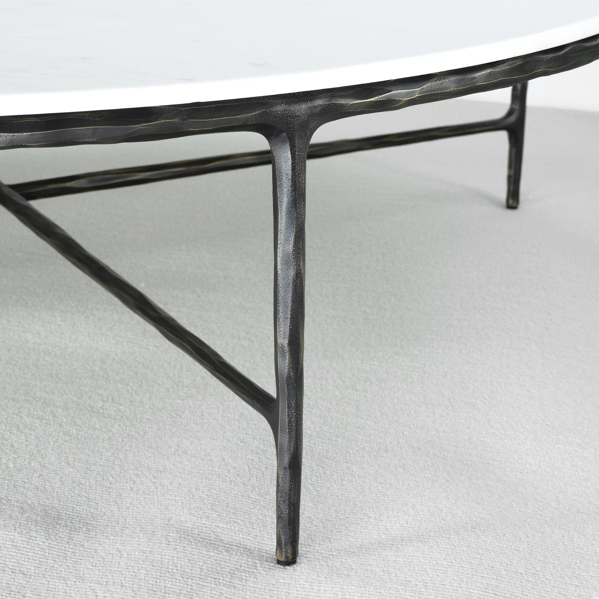 Thaddeus Forged Iron Marble Round Coffee Table 36" 55" - Lamp Modern