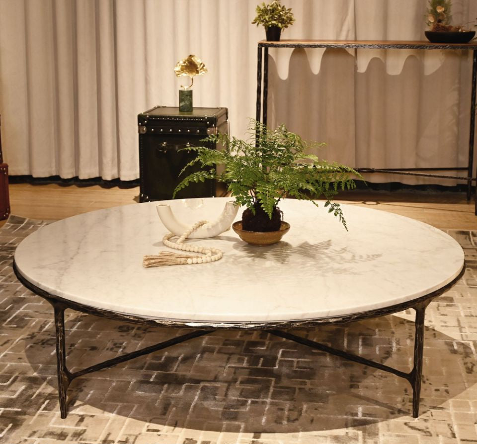 Thaddeus Forged Iron Marble Round Coffee Table 36" 55" - Lamp Modern