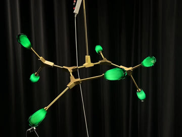 Verdant Sculptural Green Glass Branch Chandelier in Brass Finish