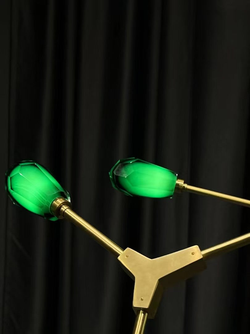 Verdant Sculptural Green Glass Branch Chandelier in Brass Finish