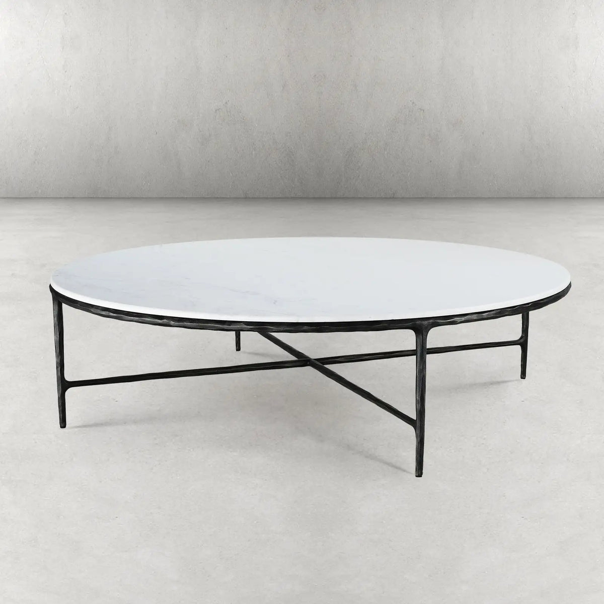 Hand-Forged Marble Round Coffee Table 55"D - Lamp Modern