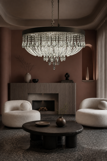 Aurelia Natural Rock Crystal Basket Chandelier in Antique Brass