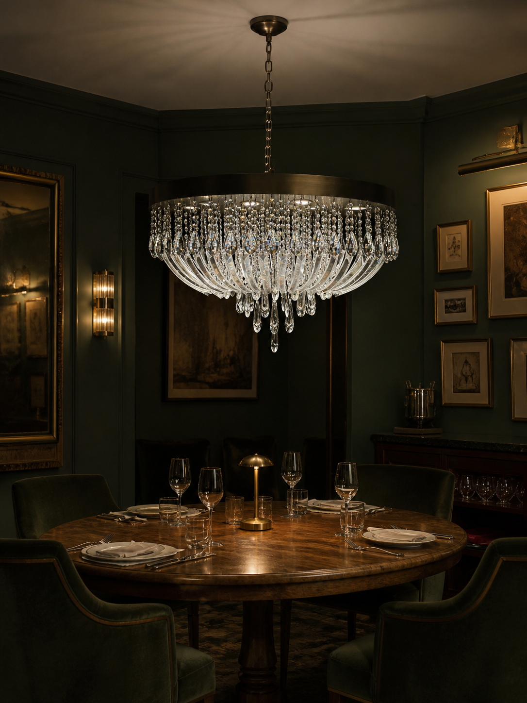 Aurelia Natural Rock Crystal Basket Chandelier in Antique Brass