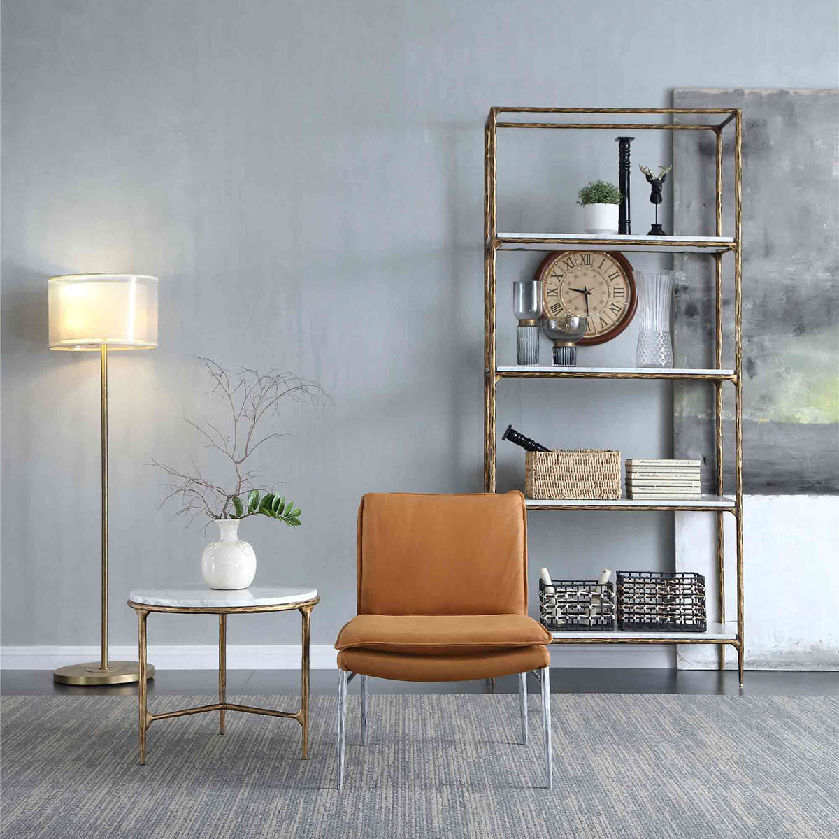 Thaddeus Forged Iron Marble Round Side Table 3 Table Leg 24"D - Lamp Modern