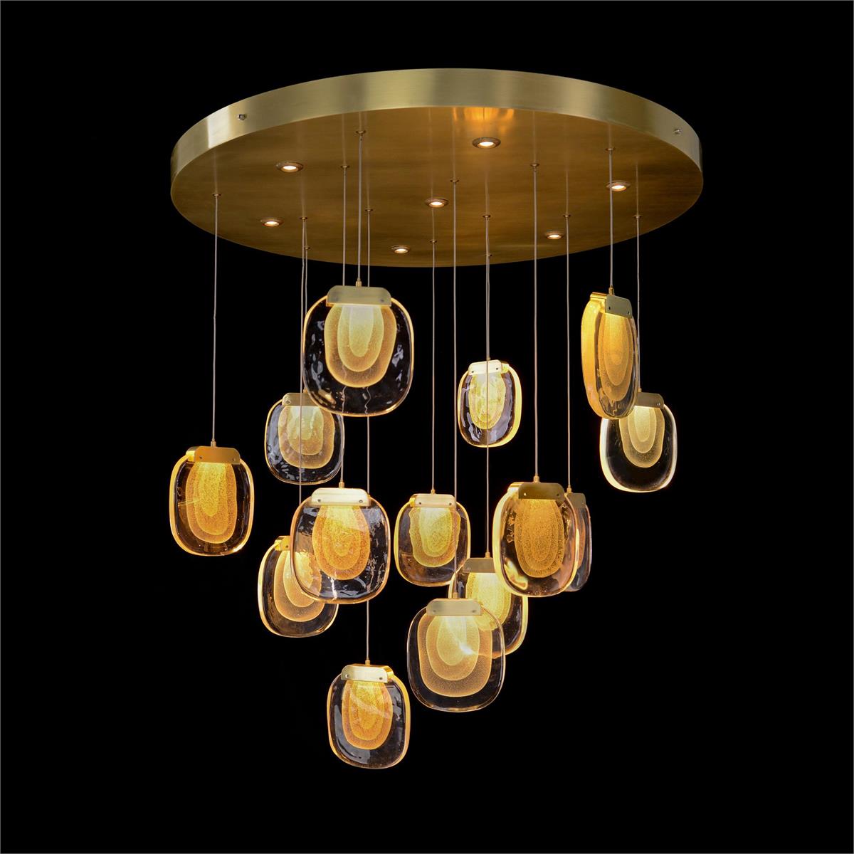Bansho: Layered Glass Twenty-One-Light Drop Pendant Chandelier - lampmodern