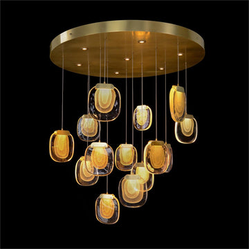 Bansho: Layered Glass Twenty-One-Light Drop Pendant Chandelier - lampmodern