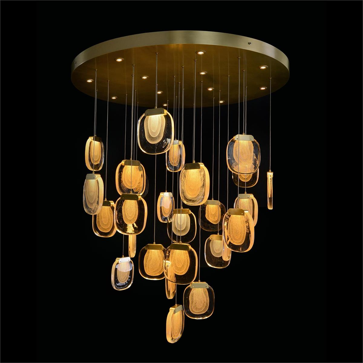 Bansho: Layered Glass Thirty-Nine-Light Drop Pendant Chandelier - lampmodern
