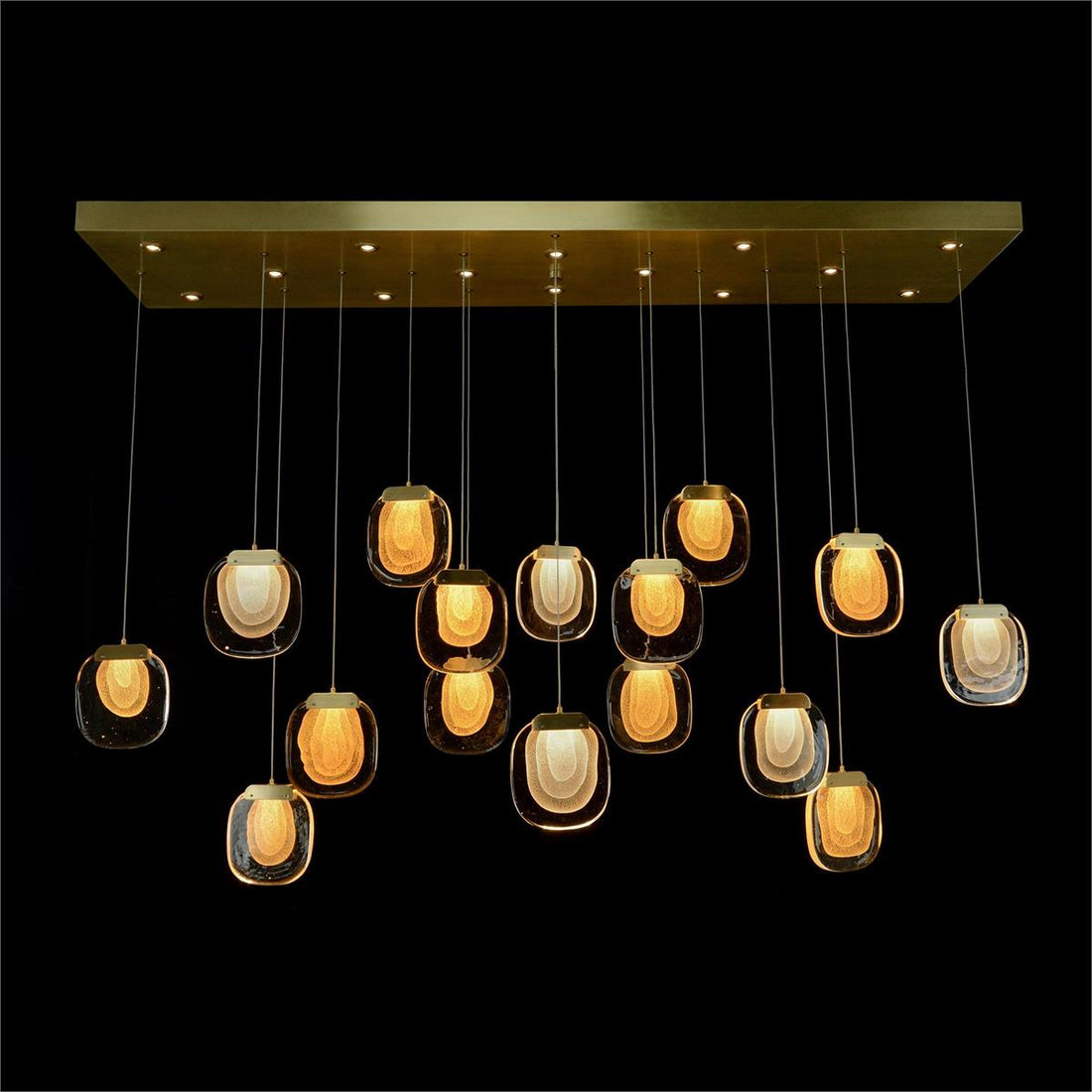 Bansho: Layered Glass Thirty-Light Horizontal Pendant Chandelier - lampmodern