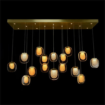 Bansho: Layered Glass Thirty-Light Horizontal Pendant Chandelier - lampmodern