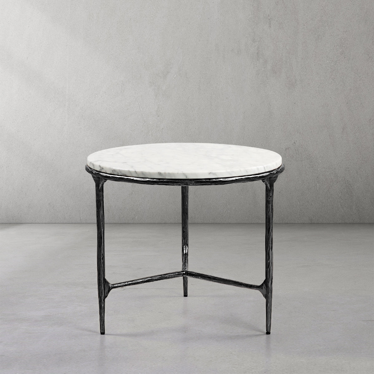 Thaddeus Forged Iron Marble Round Side Table 3 Table Leg 24"D - Lamp Modern