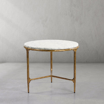 Thaddeus Forged Iron Marble Round Side Table 3 Table Leg 24"D - Lamp Modern