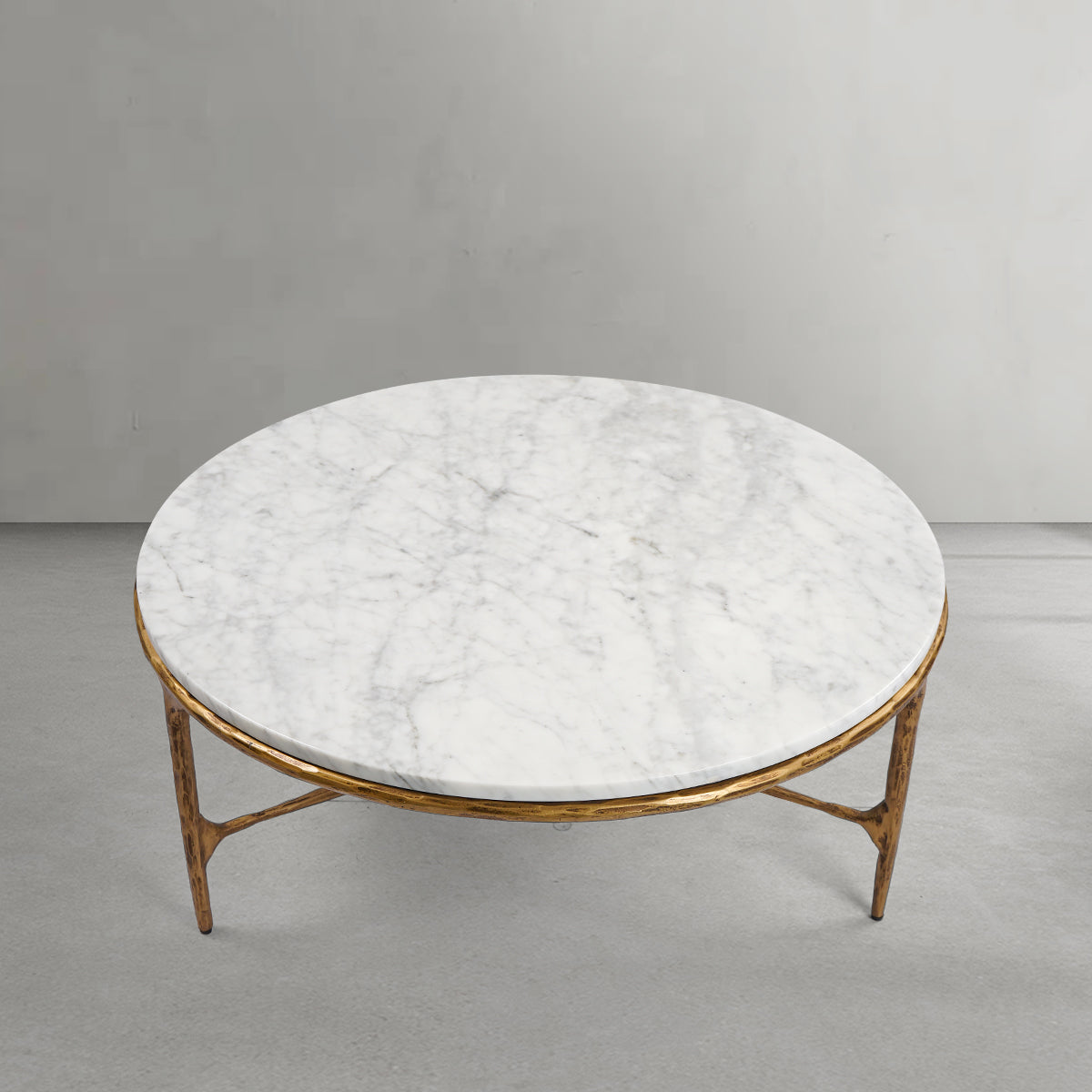 Thaddeus Forged Iron Marble Round Coffee Table 3 Table Legs 35" - Lamp Modern