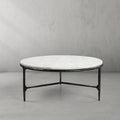 Thaddeus Forged Iron Marble Round Coffee Table 3 Table Legs 35