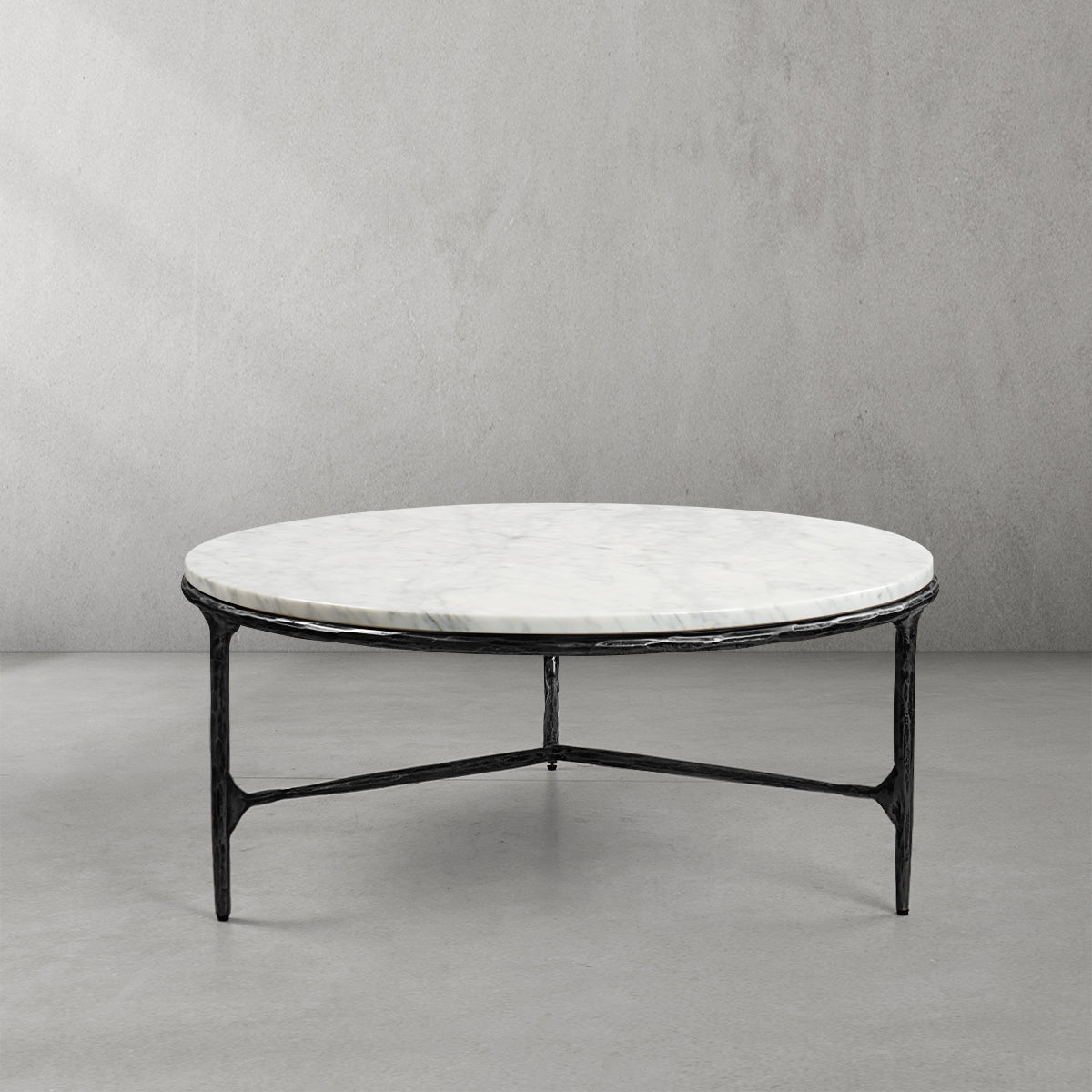 Thaddeus Forged Iron Marble Round Coffee Table 3 Table Legs 35" - Lamp Modern