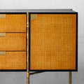 Vintage Forged Metal Frame Rattan Side Cabinet - Lamp Modern