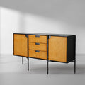 Vintage Forged Metal Frame Rattan Side Cabinet - Lamp Modern