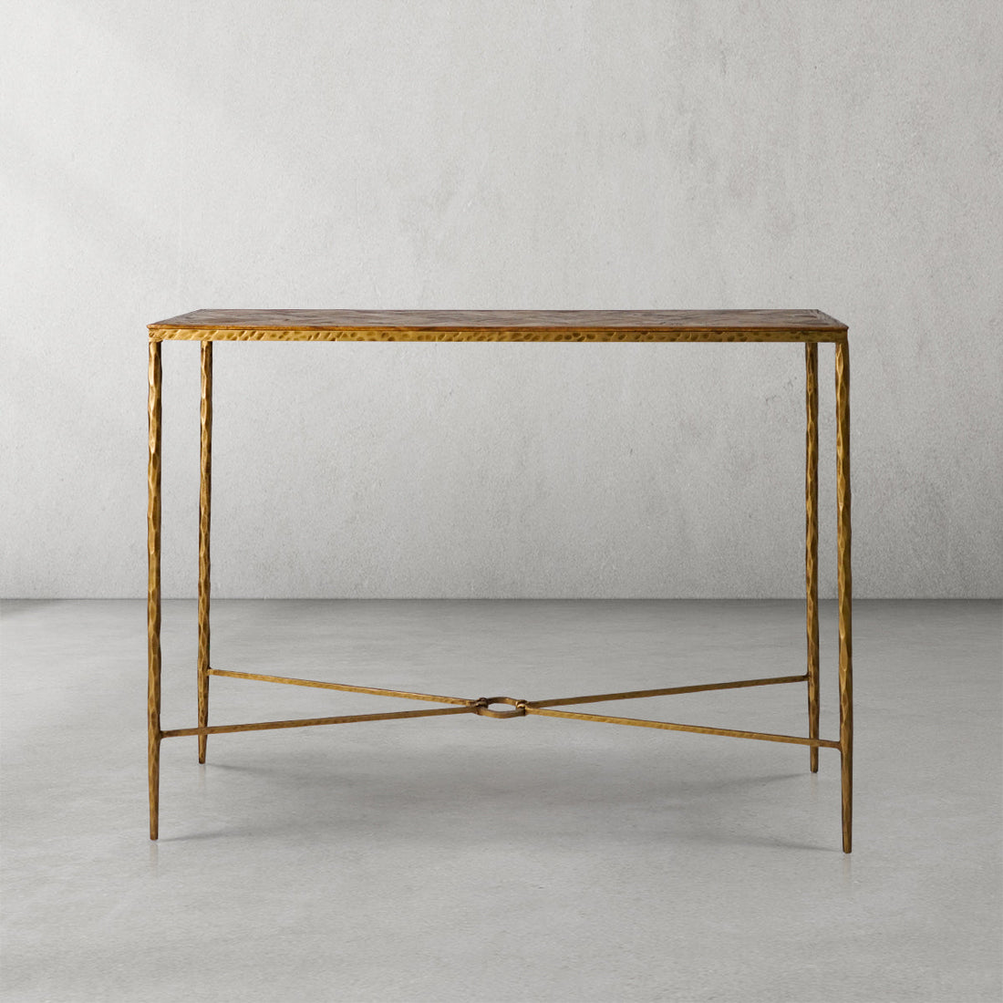 Thaddeus Forged Iron Metal Frame Elm Wood Console Table - Lamp Modern
