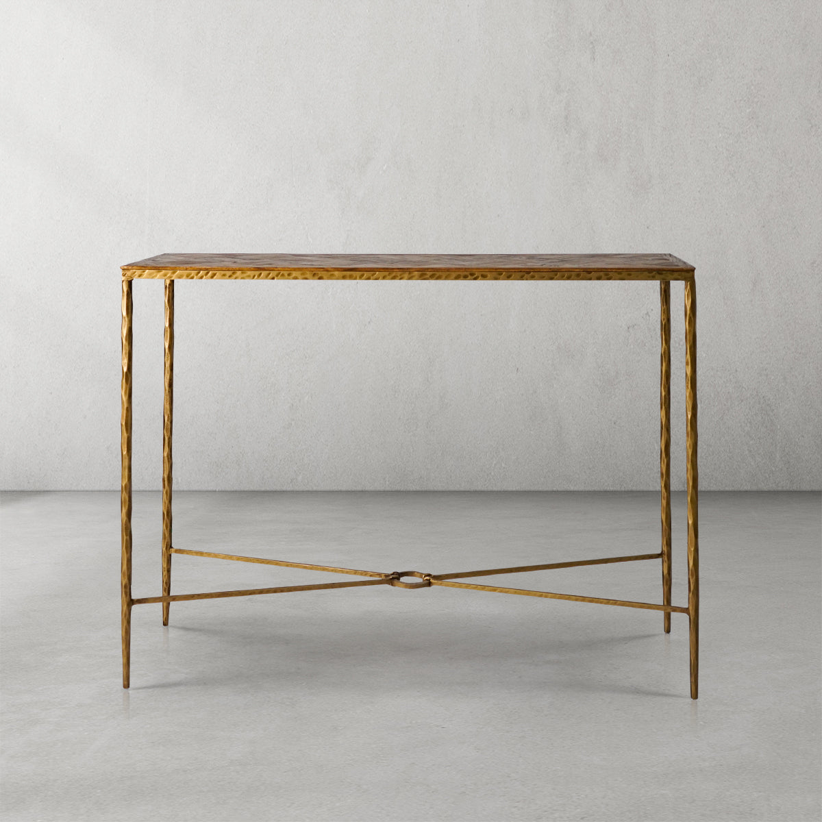 Thaddeus Forged Iron Metal Frame Elm Wood Console Table - Lamp Modern