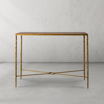 Thaddeus Forged Iron Metal Frame Elm Wood Console Table - Lamp Modern