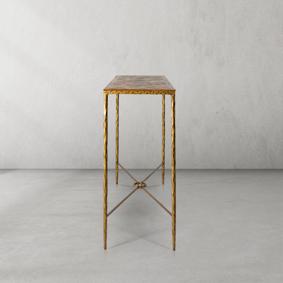 Thaddeus Forged Iron Metal Frame Elm Wood Console Table - Lamp Modern