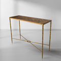 Thaddeus Forged Iron Metal Frame Elm Wood Console Table - Lamp Modern