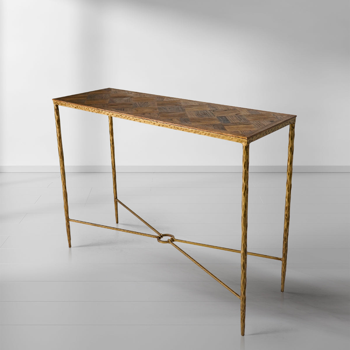 Thaddeus Forged Iron Metal Frame Elm Wood Console Table - Lamp Modern