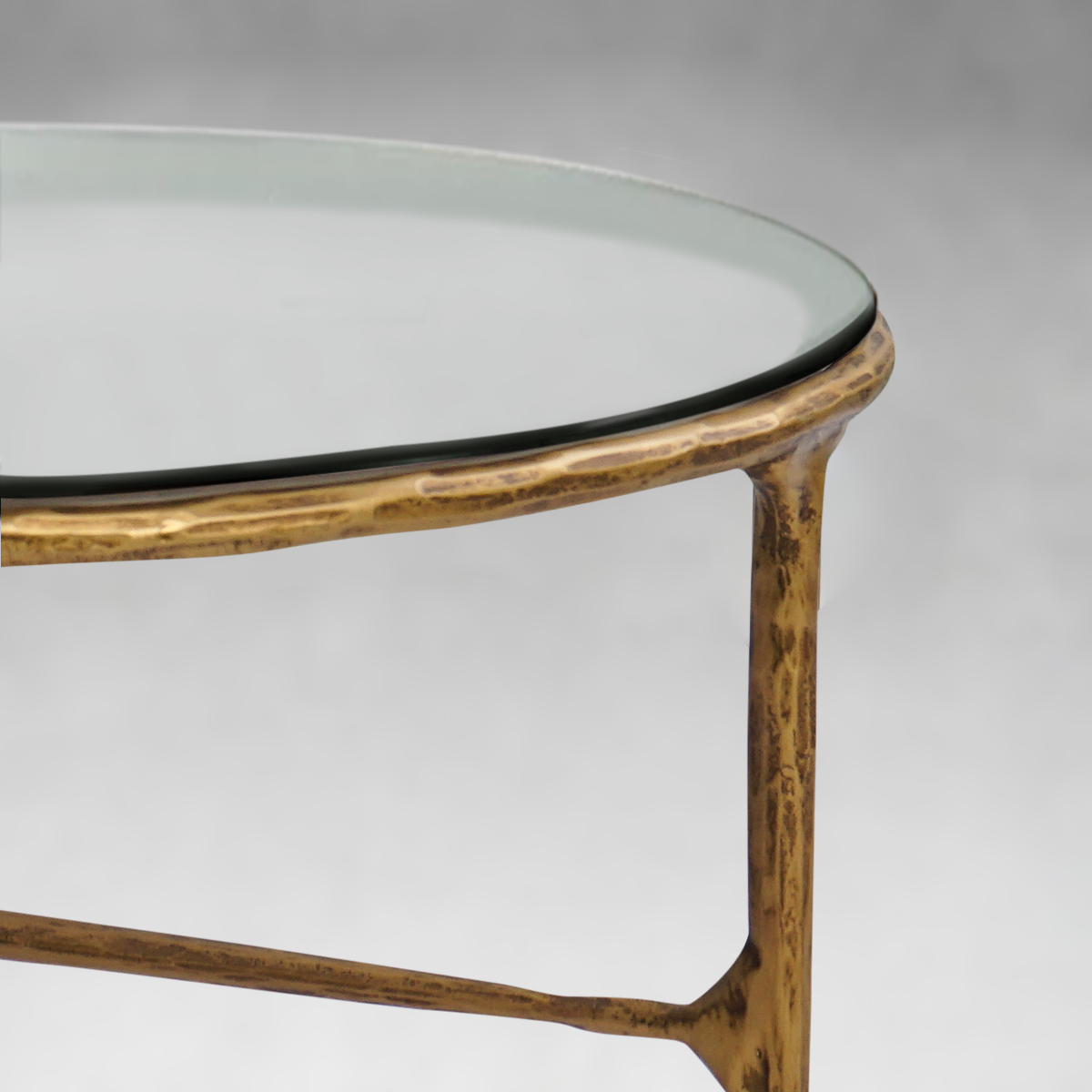 Thaddeus Forged Iron Glass Round Coffee Table 3 Table Legs 35" - Lamp Modern