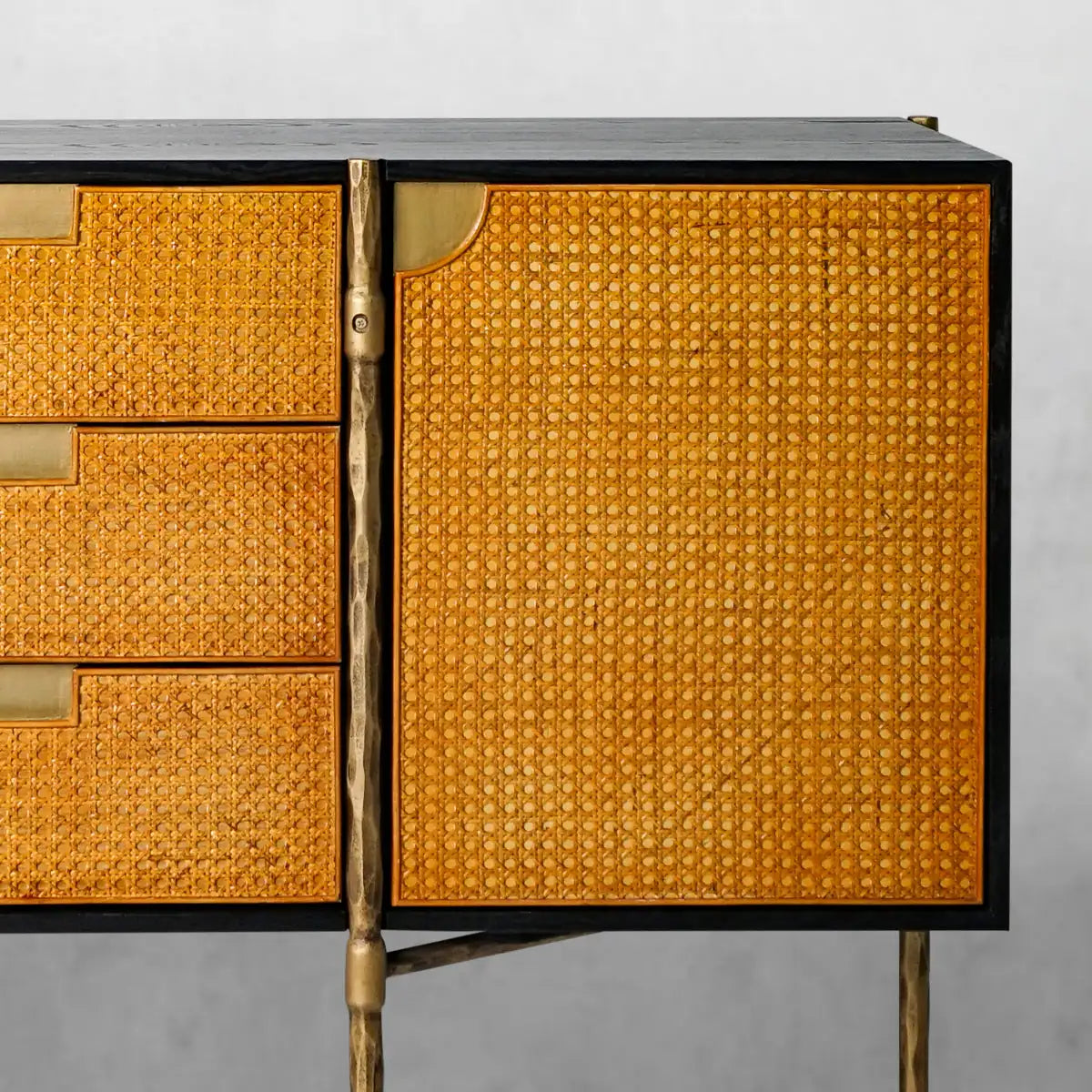 Hand-Forged Metal Frame Rattan Side Cabinet - Lamp Modern