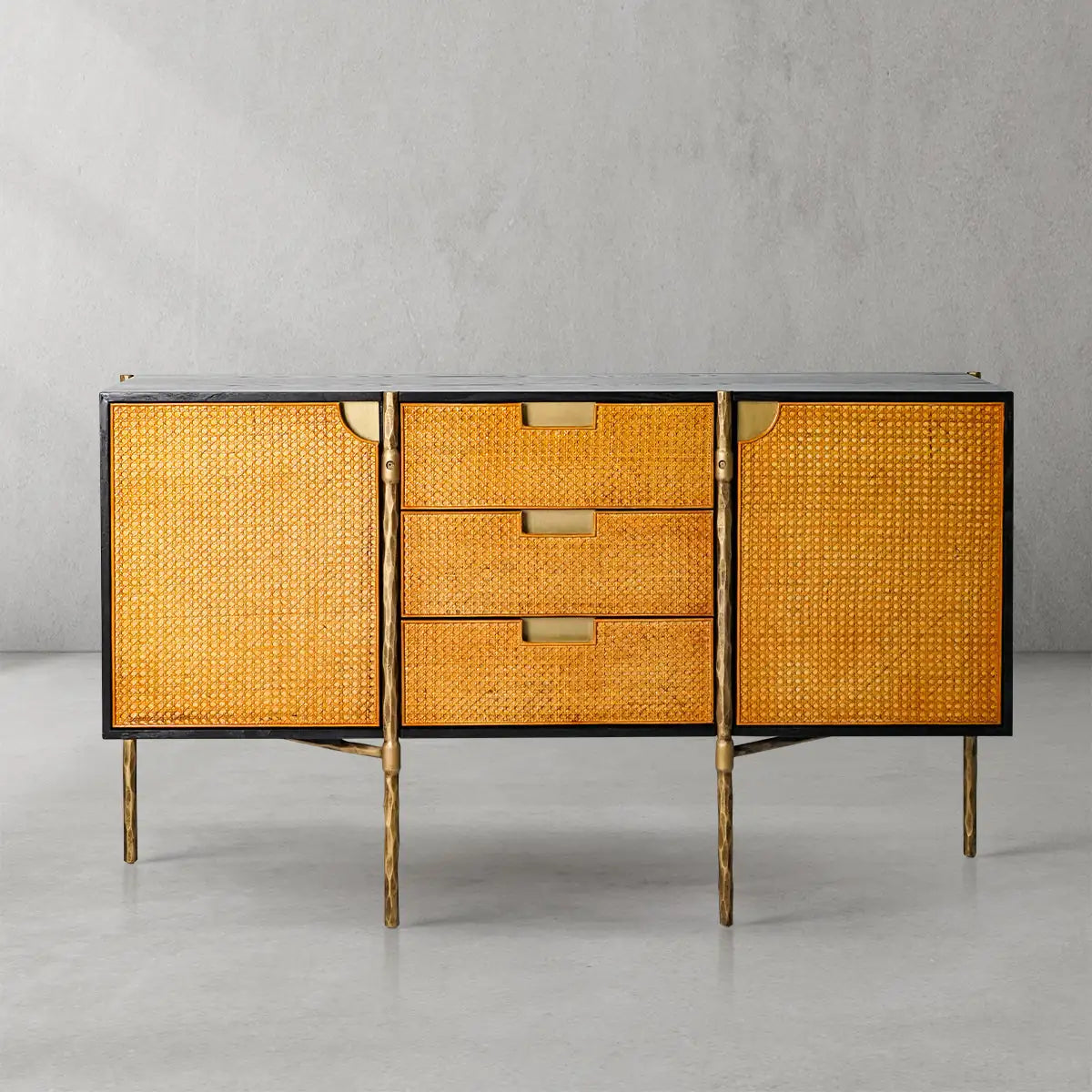 Hand-Forged Metal Frame Rattan Side Cabinet - Lamp Modern