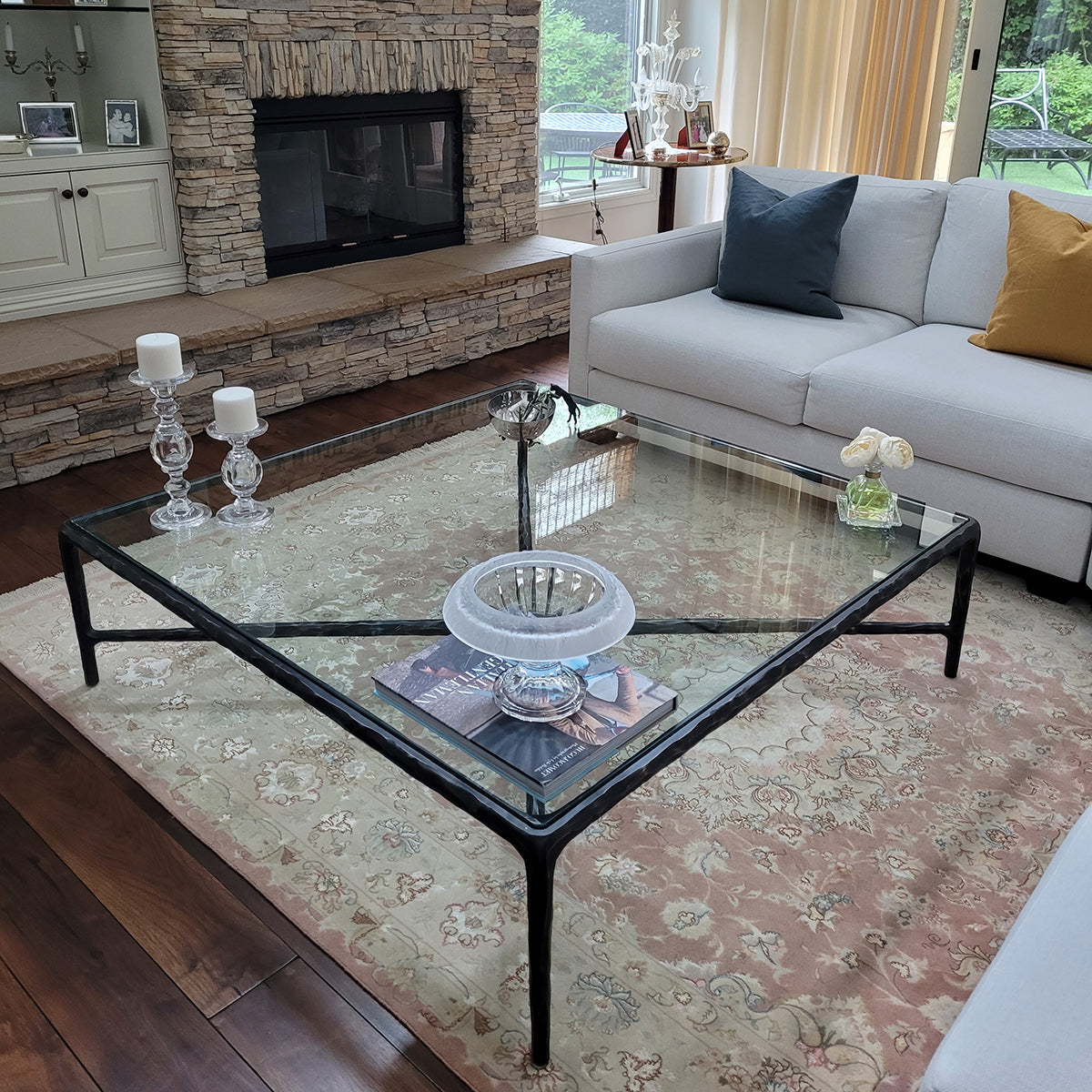 Thaddeus Forged Iron Rectangle Glass Coffee Table - Lamp Modern