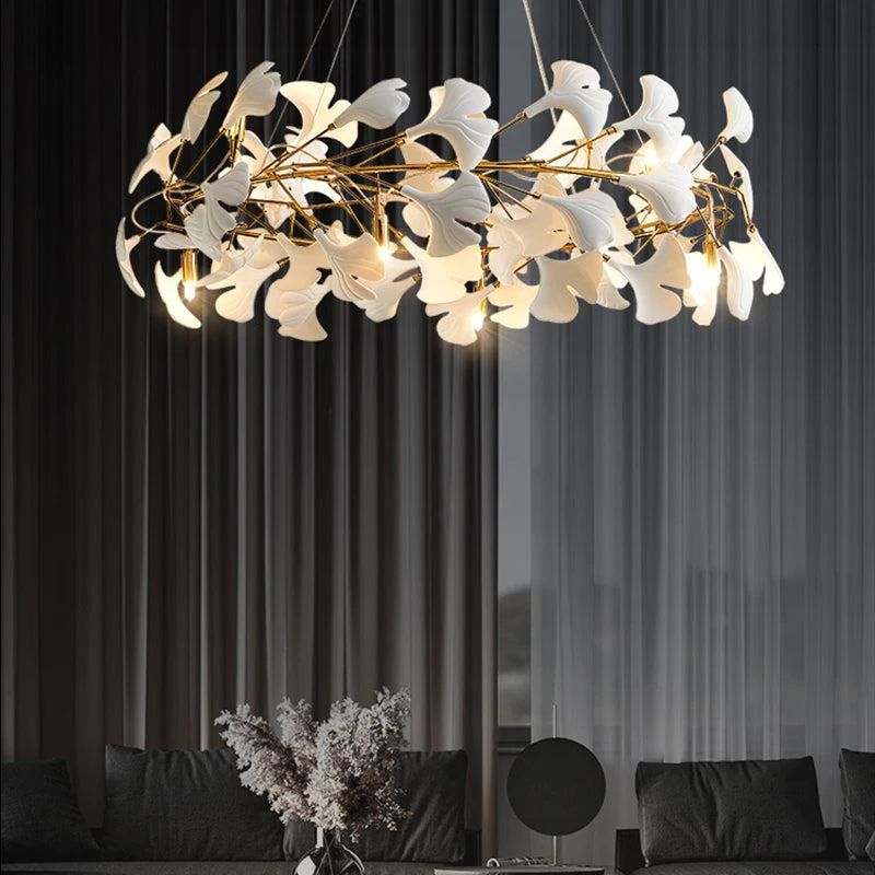 Ceramic Gingko Round Branch Chandelier -