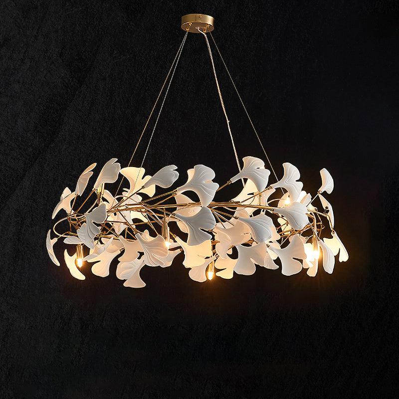 Ceramic Gingko Round Branch Chandelier -