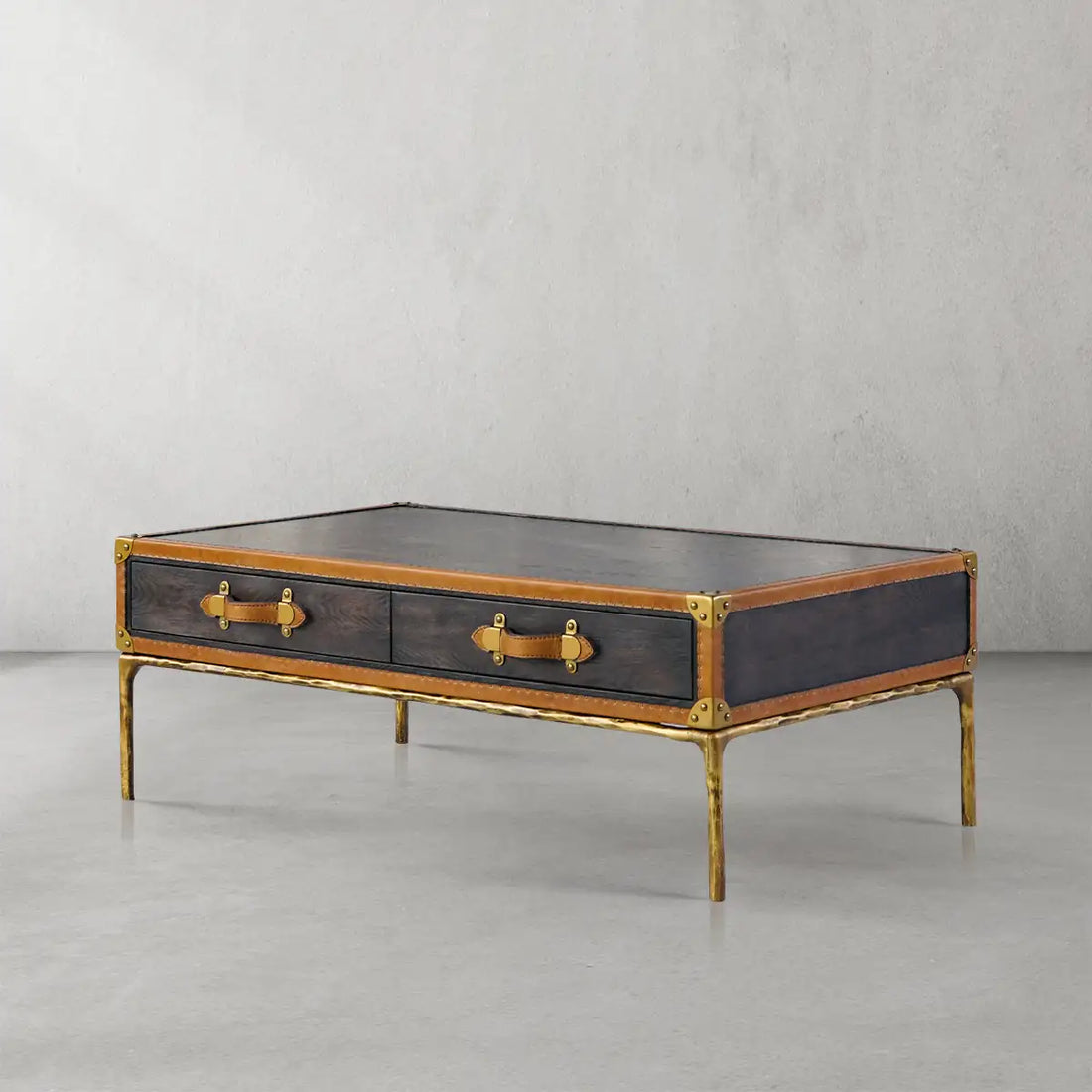 Thaddies Vintage Leather Square Coffee Table-Lamp Modern