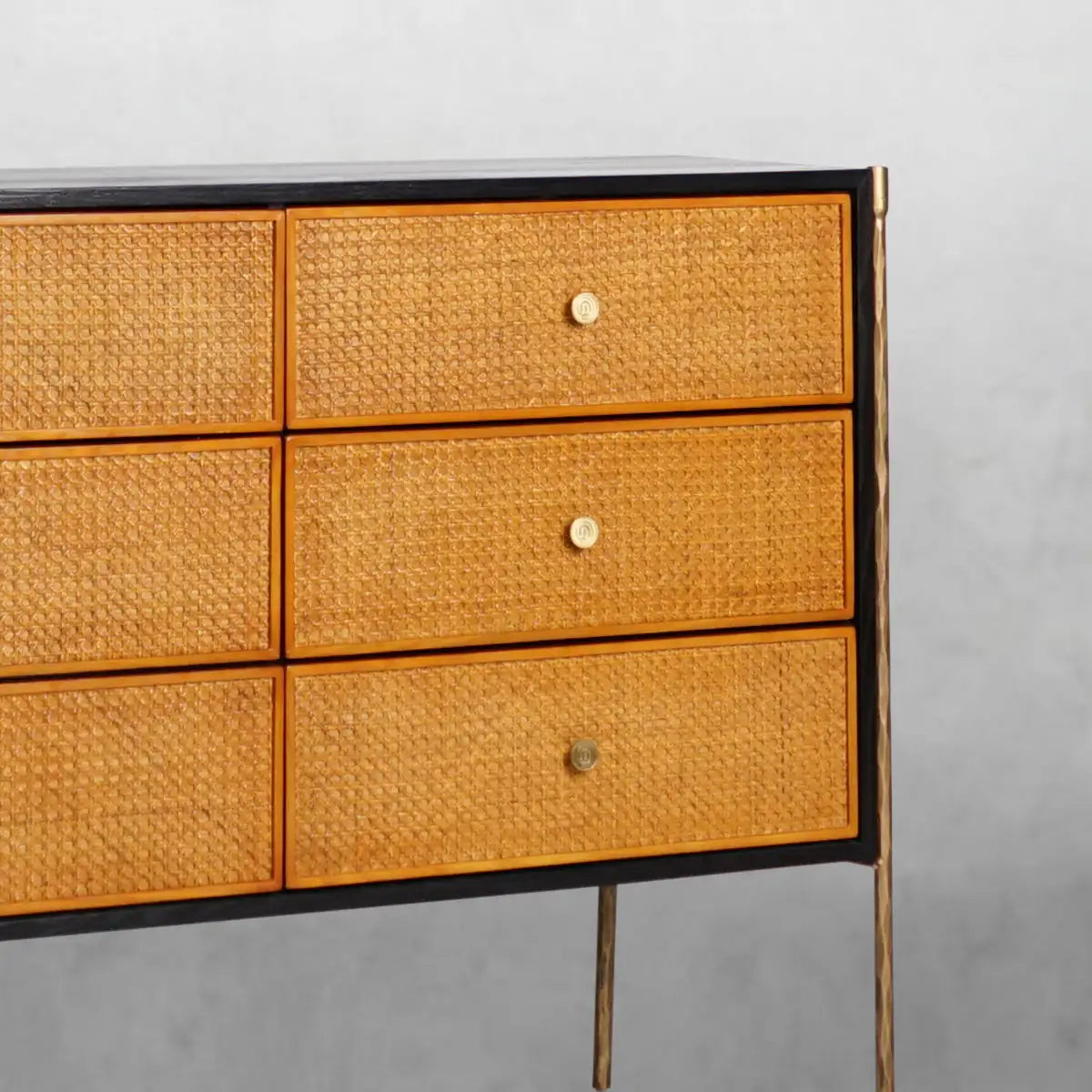 Hand-Forged Metal Frame Rattan 6-Drawer Side Cabinet - Lamp Modern