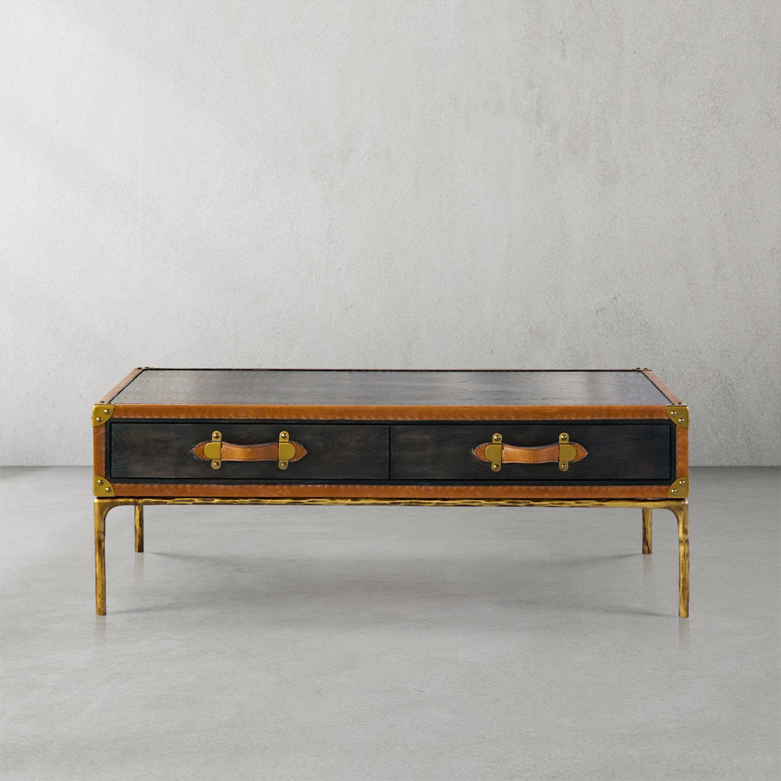 Thaddies Vintage Leather Square Coffee Table-Lamp Modern