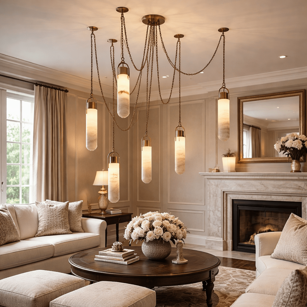 Alabaster Cylindrical Draped Chain Chandelier - lampmodern