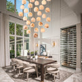 Arica Round Gold Chandelier with Natural Alabaster Stone Shades, Chandelier for High Ceiling - lampmodern