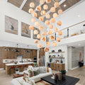 Arica Round Gold Chandelier with Natural Alabaster Stone Shades, Chandelier for High Ceiling - lampmodern