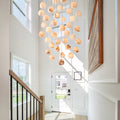 Arica Round Gold Chandelier with Natural Alabaster Stone Shades, Chandelier for High Ceiling - lampmodern