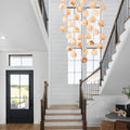 Arica Round Gold Chandelier with Natural Alabaster Stone Shades, Chandelier for High Ceiling - lampmodern
