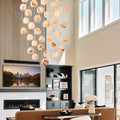Arica Round Gold Chandelier with Natural Alabaster Stone Shades, Chandelier for High Ceiling - lampmodern