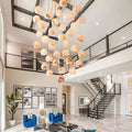 Arica Round Gold Chandelier with Natural Alabaster Stone Shades, Chandelier for High Ceiling - lampmodern