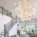 Arica Round Gold Chandelier with Natural Alabaster Stone Shades, Chandelier for High Ceiling - lampmodern